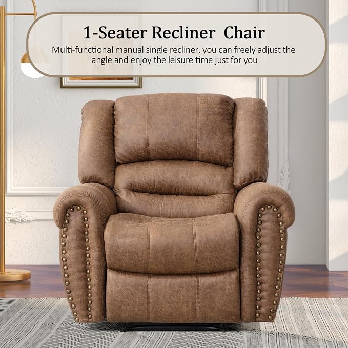 CANMOV Faux Leather Manual Recliner Sofa Set, 2 Recliner Chair and a 3-Seat Sofa for Living Room,Bedroom Furniture, Office,Nut Brown