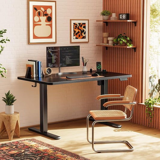 Huuger Electric Standing Desk with Power Outlets and USB-C Port, 47 X 24 Inch Height Adjustable Desk, Sit Stand Desk for Home Office, Computer & Gaming Desk with 4 Presets, Stable Steel Frame, Black