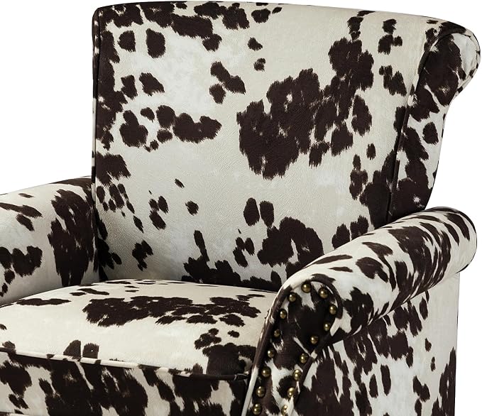HULALA HOME Modern Wingback Accent Chairs Set of 2 with Wood Legs & Removable Cushion, Comfy Upholstered Armchairs with Nailhead Trim, Floral Pattern Sofa Chairs for Bedroom Living Room, Cowhide