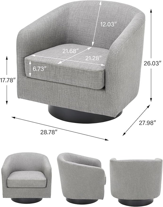 Swivel Barrel Accent Chair, Modern Round Linen Arm Chair for Living Room, Bedroom, Comfy Club Reading Chairs for Adults(Linen Fabric, Light Grey, Set of 2