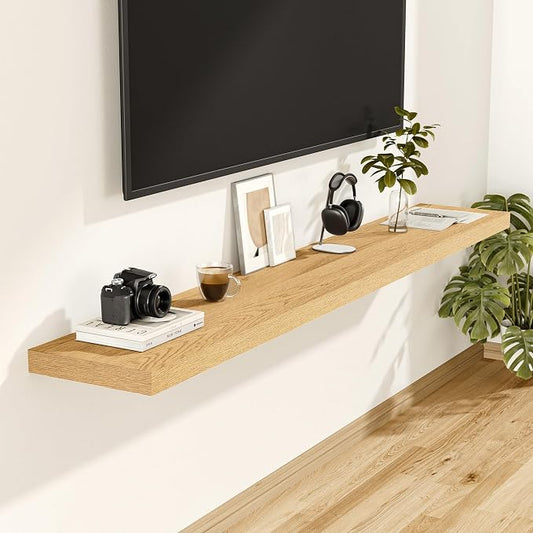 Vivelove 12 Inch Deep Floating Shelves 55 inch Long, Thick Wall Shelves with Invisible Brackets, Shelf for Bedroom Bathroom Living Room Kitchen Office, Rustic Farmhouse Decor, 55x12x1.5 Set of 2, Oak