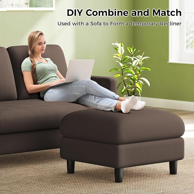 Welzona 83" Couches for Living Room, Teddy Sofa Couch with Storage Ottomans, U Shaped Couch with Movable Ottomans, Tool-Free Modular Sectional Sofa, All-Wood Sofas for Living Room 2 Pillows, Khaki