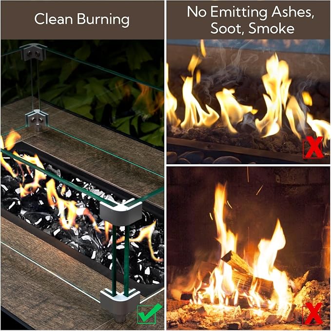 GASPRO 10 Pound Fire Glass Diamonds 1 Inch, Fire Pit Glass Rocks for Gas Fireplace and Fire Pit, Black, High Luster