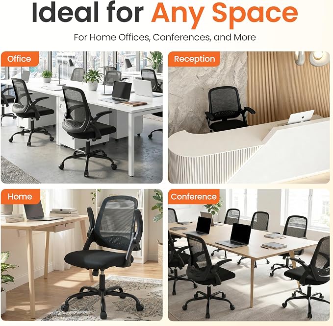 NEO CHAIR Office Chair Gaming Desk Computer Mesh Ergonomic Chair with Flip-up Arms Comfy Lumbar Support Adjustable Height Rolling Wheels Chair for Home Office (All Black)