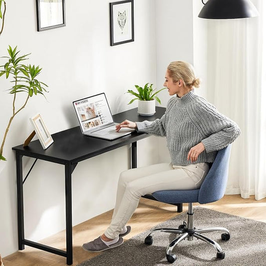 Sweetcrispy Small Computer Office Desk 63 Inch Student Study Writing Work with Metal Frame Wood Tabletop Modern Simple Home Bedroom PC Table Durable and Easy Assembly, Black