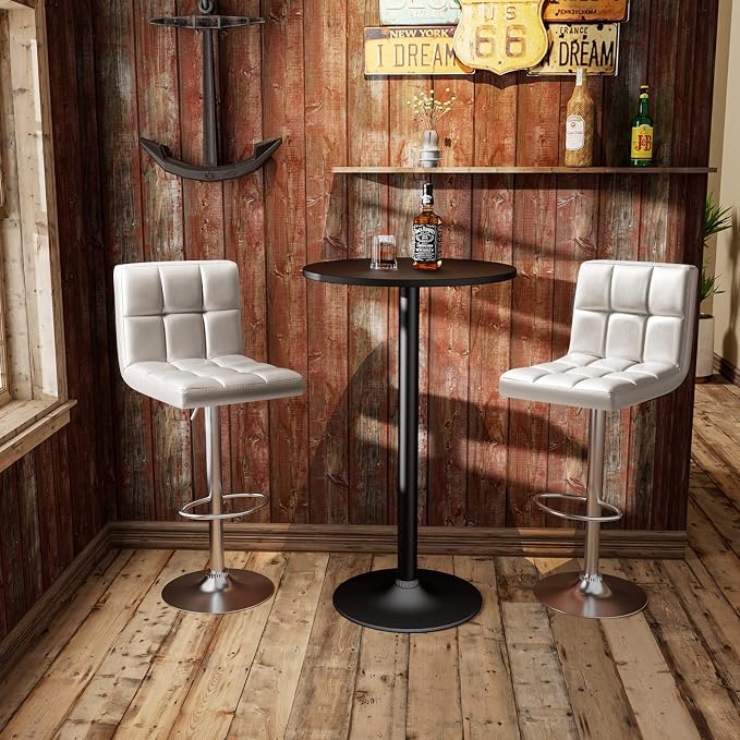 Homall Bar Stools Modern PU Leather Adjustable Swivel Barstools, Armless Hydraulic Kitchen Counter Bar Stool Extra Height Square Island Barstool with Back Set of 2 (Leather, Silver)