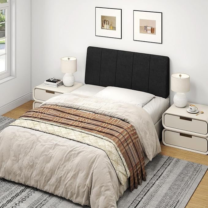 Twin Size Headboard Only-No Assembly, Upholstered Headboard Twin Size Linen Fabric Modern Style Headboards Extra-Thick, Black