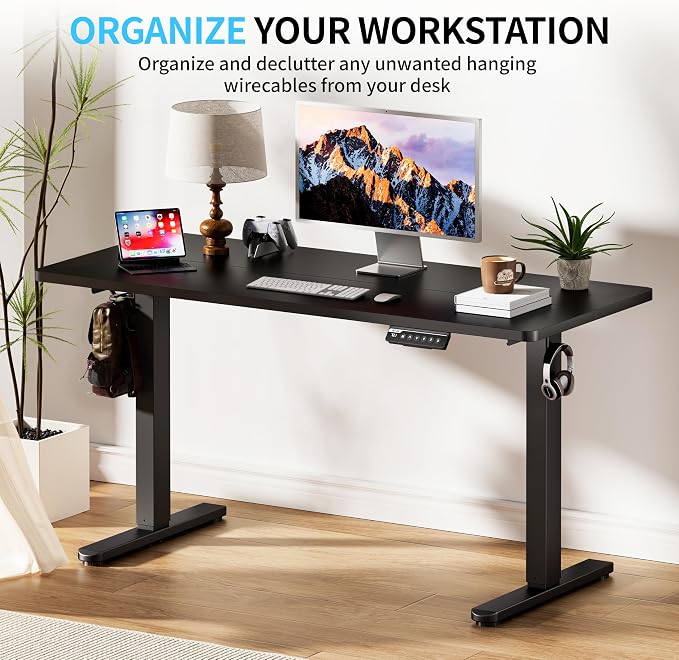 BIZUM Electric Standing Desk, 55" x 24" Height Adjustable Desk, Black Sit to Stand Desk Memory Gaming Computer Workstation for Home Office
