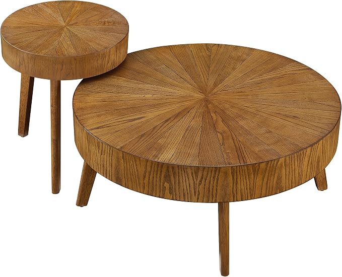 Nesting Round Oak Wood Coffee Table Set of 2 for Living Room - Wooden Circle Coffee Table ïŒ End Table Side Tables for Apartment (Espresso,31x31x14 in)