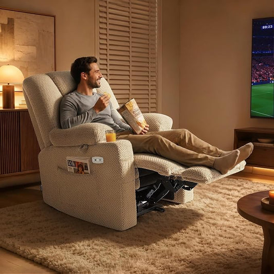 MCombo Zero Gravity Power Recliner Chair with Heat and Vibration Massage, Reclining Chair with USB & Type C Ports, Cup Holders for Living Room, Fabric 8015 (Beige)