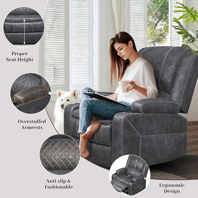 Yolsali Loveseat Recliner Sofa Set with 2-Tier Cushion, 2+1+1 Pieces in Living Room, 2 Seater Reclining Loveseat Velvet Fabric with Removable Console, 2 Oversize Recliner Chair Sofa Seat - Grey