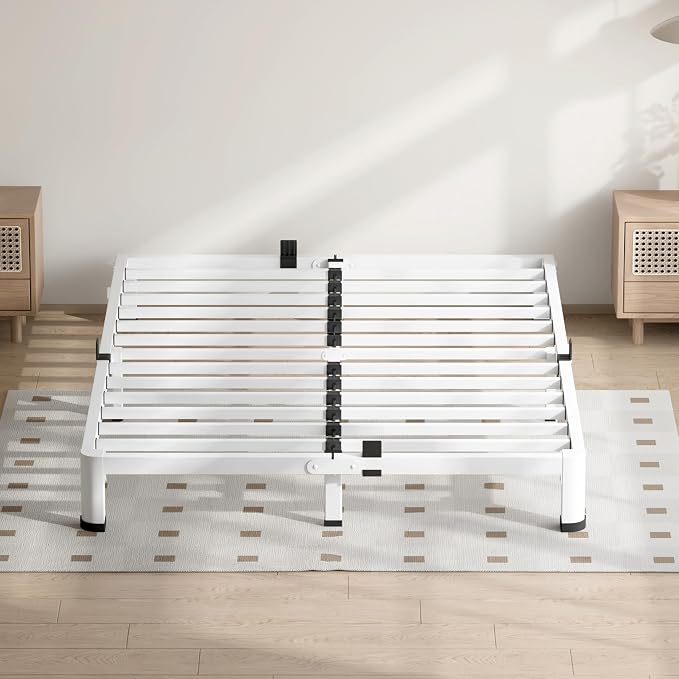 VIPSHOW 4 Inch White King Size Bed Frame, 3500Lbs Heavy Duty Metal Platform with Round Corner Legs Mattress Slide Stopper, Steel Slat Support No Box Spring Needed, Noise Free, Non-Slip, Easy Assembly