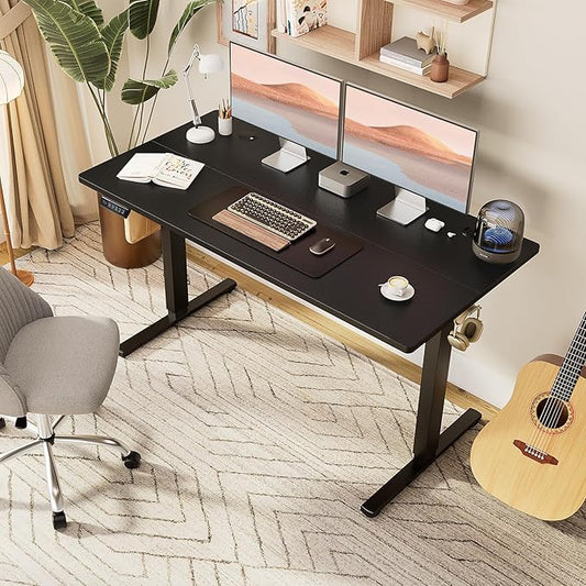 Sweetcrispy Electric Standing Desk Adjustable Height, 63x24 Inch Sit Stand Up Home Office Desks Memory Computer Workstation PC Work Table with Preset Splice Wood Board Metal Frame, Black