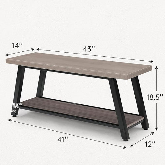 43" Farmhouse Entryway&End of Bed Wood Bench,Light Grey | Skandiquip 43"47" Wood Farmhouse Entryway Bench, Mid Century Rustic End of Bed Bench for Mudroom, Living Room & Kitchen