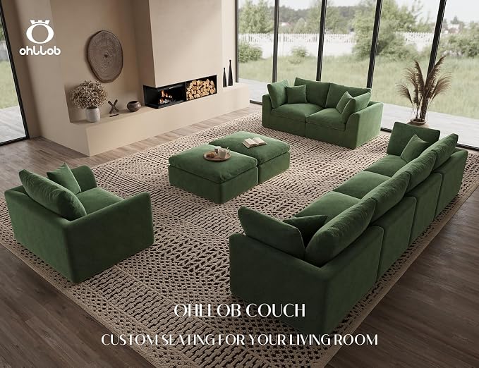 ohllob 48.6" Single Sofa, Small Boneless Couches for Living Room, Cloud Couch for Bedroom, Office, Green