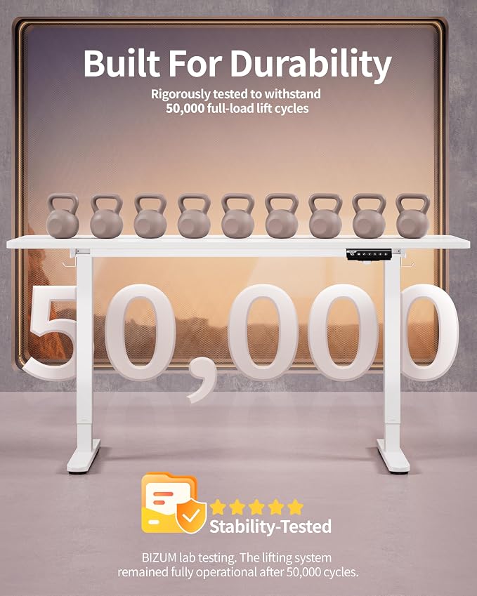 BIZUM Electric Standing Desk 60 x 24 Inch Computer Desk-Gaming Desk White Home Office Desks Height Adjustable Memory Stand Up Computer Workstation