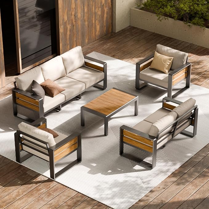 ZANDOR Aluminum Outdoor Patio Furniture-Loveseat with Table,Dark Gray | Rustproof,High weight capacity,Water-repellent,Washable Cover,All-Weather Resistant,Easy clean,for Poolside Backyard Deck