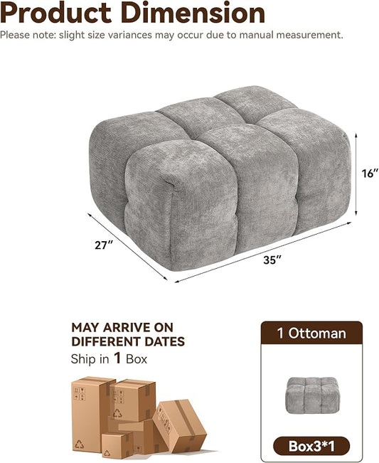 Large Boneless Ottoman, Upholstered Cloud Ottomans for Couch, Oversized Modern Foot Rest for Sectional Couches for Living Room, Foot Stools No Assembly Required, Tufted Ottoman, Light Grey