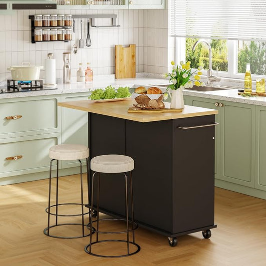 JY QAQA 39" Kitchen Island on Wheels with Storage Cabinet Kitchen Cart Cabinet with Shelves, Cart Handle for Towel Rack or Free Mobility, Portable Islands for Kitchen, Black