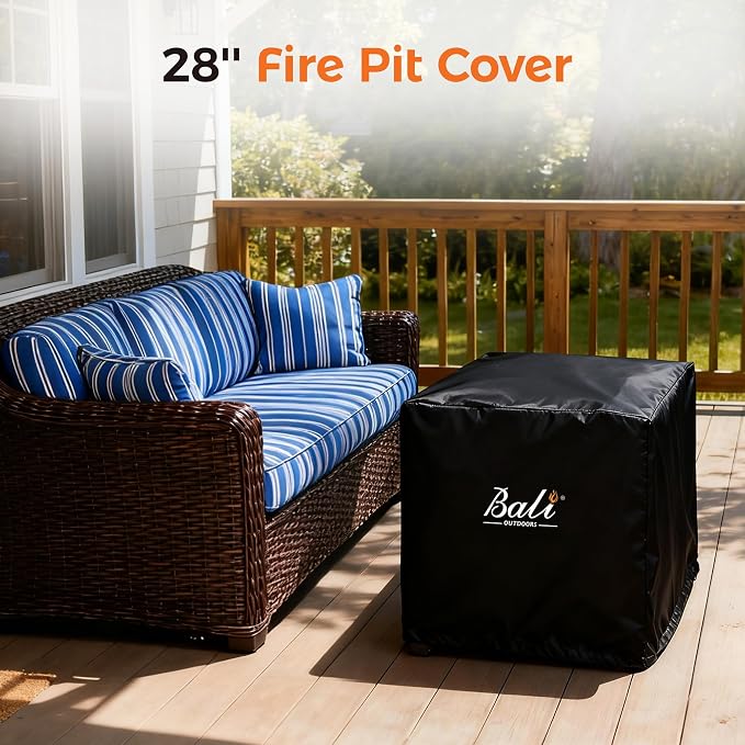 BALI OUTDOORS Square Durable Fire Pit Cover, 600D Heavy Duty with PVC Coating, 28.3'' x 28.3'' x 25'', Black