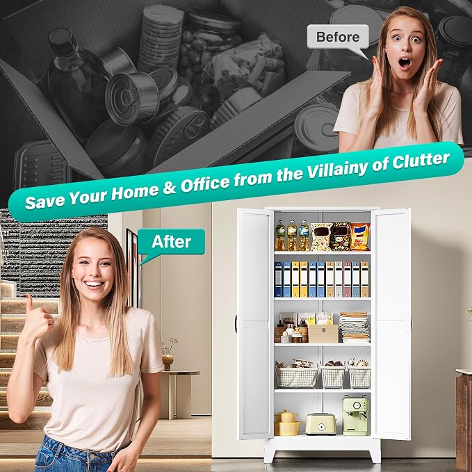 SISESOL Wide & Deep Pantry Storage Cabinet with 2 Doors and 5 Shelves,72" Tall Farmhouse Storage Cabinet,Large Cupboard Closet,White Cabinets for Home,Kitchen,Bathroom,Dining/Living Room