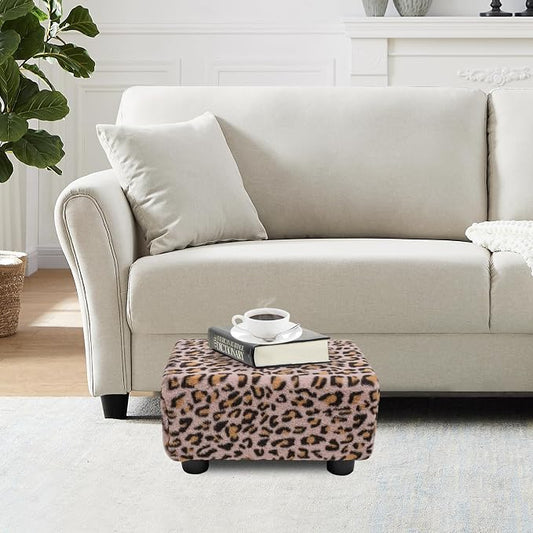 CAROLMADE Small Foot Stool Ottoman Footstool with Legs Under Desk Footrest for Living Room Bedroom and Office, Faux Fur Pink