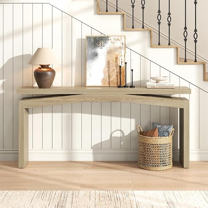 Epecoya Rustic Wood Console Table Entryway 63-Inch, Farmhouse Entrance Tables Narrow Long Wooden, Modern Console Tables for Entryway, Living Room, Light Tan Wood