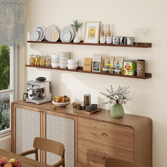 Axeman Picture Ledge Shelf | 36 Inch Walnut Floating Shelves Set of 4 | Rustic Wood Wall Shelves with Lip | 36" Walnut Picture Shelves for Wall with Ledge | Photo Shelves