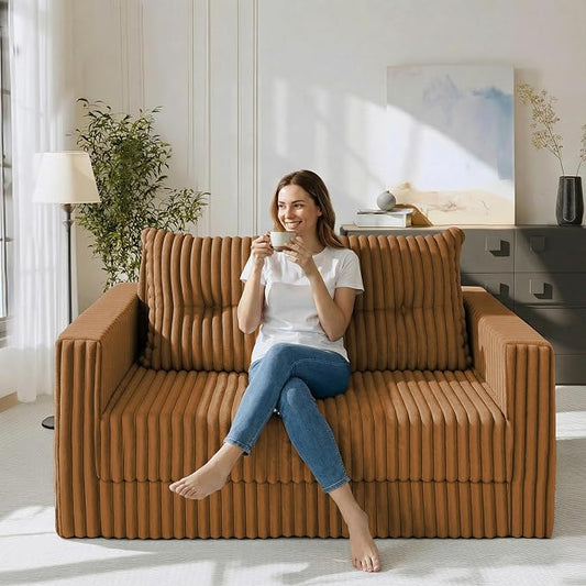 HABUTWAY 41.3" Loveseat Boneless Couch, 4-in-1 Convertible Sofa Bed, Plush Fur Folding Futon Sofa Bed Couches with a Pillow for Living Room, High-Density Foam Support, No Assembly Required, Orange