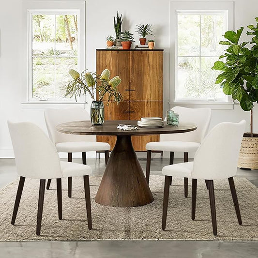 COLAMY Upholstered Dining Chairs Set of 2, Modern Fabric Dining Room Kitchen Side Chair with Padded Seat and Wood Legs for Restaurant/Cafe, Beige
