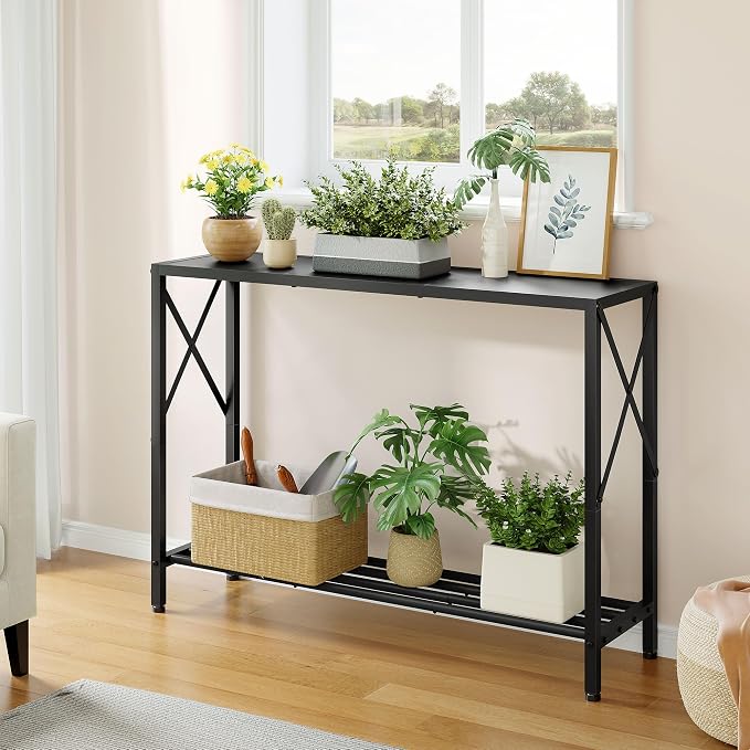 Tajsoon Console Table, 2-Tier Entryway Table, 41.8”L Narrow Sofa Tables with Shelves, Behind The Couch, for Entrance, Hallway, Living Room, Foyer, Corridor, Office, Black