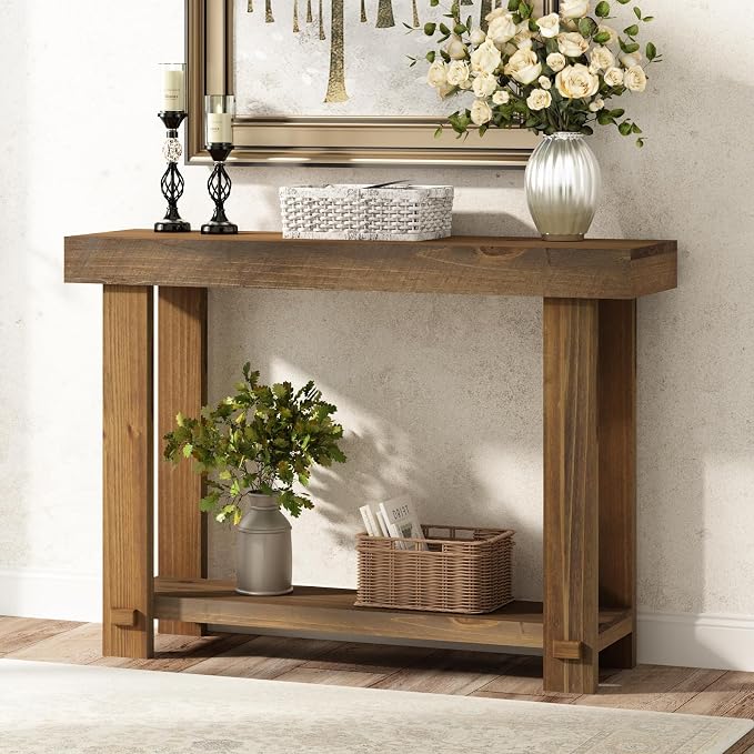 HOKYHOKY Solid Wood Console Table for Entryway, 42.5" Farmhouse Entryway Tables Thickened Tabletop and Legs Rustic Narrow Skinny Behind Couch Sofa Table for Living Room, Hallway, Foyer