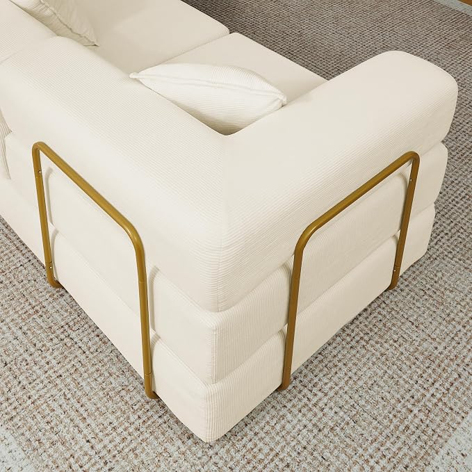 ivoros 108" Oversized Convertible Sleeper Sofa Bed, Corduroy L Shape Sectional Couch, Folding Sofa Bed with Fixed-Shape Frame, Modern Cloud Floor Mattress Couch, Modular Sofa for Living Room, Beige