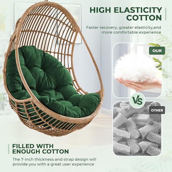 DANGHOOGY Egg Chair Cushion, Waterproof Outdoor Egg Replacement Cushions, Patio Chair Cushions for Outdoor Funiture, Thickened Hanging Chair Cushion, 35x47x7 Inches (Green)