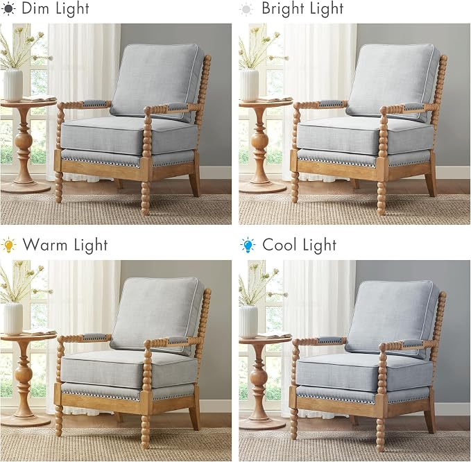 Madison Park Donohue Midcentury Modern Accent Chairs Padded Solid Wood Armrest and Frame Oakwood Finish, Upholstered Seat, Bedroom, Family or Living Room, 25.5" W x 32" D x 35.75" H, Light Blue