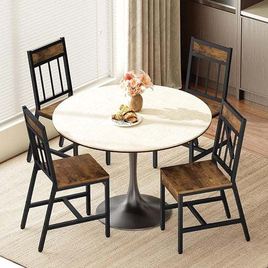 YATINEY Dining Chairs Set of 2, Industrial Kitchen Chairs with Metal Frame, Slanted Back, Wooden Dining Chair Set, for Kitchen, Living Room, Rustic Brown and Black CY03L2BR