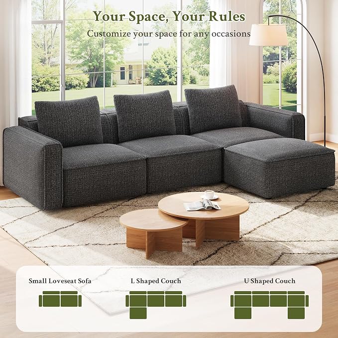 Welzona 75" loveseat Sofa, Comfy Chenille Love Seat, Wood Frame Small Couches for Small Spaces, Tool-Free Setup 2 Seater Modern Loveseat, 22" Deep Seat Sofas for Living Room, Apartment, Bedroom, Black