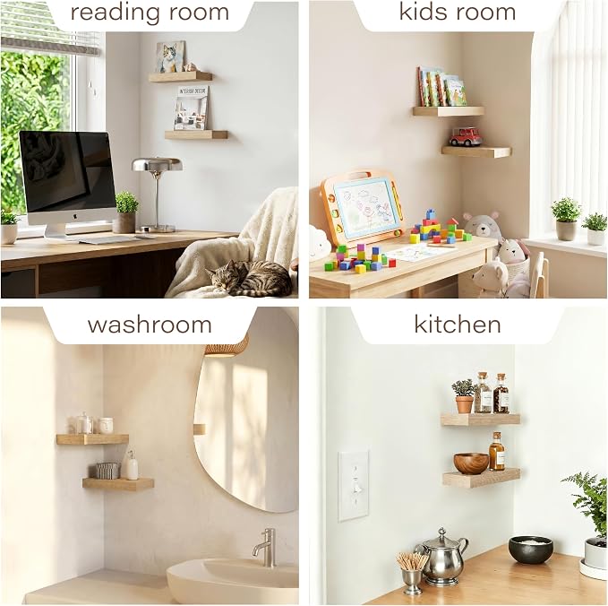 Oak Floating Shelves Set of 2,11.8 Inch Small Shelves for Walls,Wooden Shelf for Bathroom Over Toilet, Kitchen & Bedroom