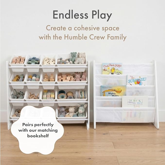 Humble Crew Toy Storage Organizer with 16 Removable Storage Bins for Kids Playroom, 4-Tier Toddler Toy Organization and Storage, White/White