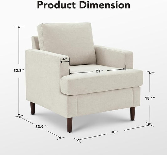 Weture Mid-Century Accent Chair,Modern Linen Fabric Armchair for Living Room,Comfy Upholstered Reading Accent Chairs for Bedroom,Single Sofa Chair with Wood Legs (Beige, 1 Pack)