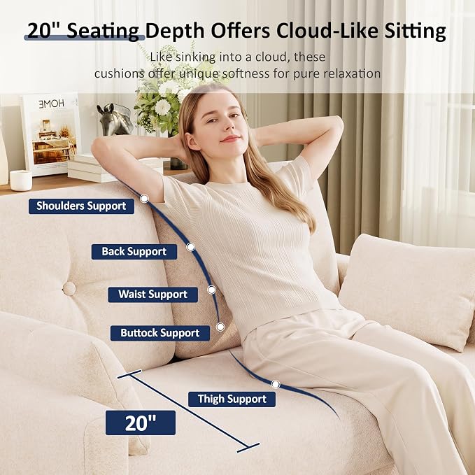 Vipbear 48" Loveseat Sofa,Modern Small Couches for Small Spaces,Beige Chenille Love Seat Couch for Living Room,Bedroom,Apartment,Office,Deep Seat,Throw Pillow,Side Pockets,Square Armrest