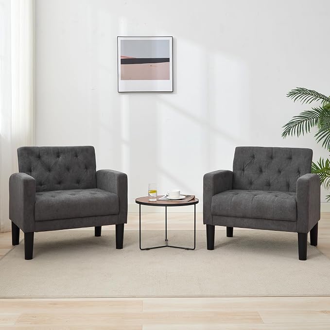 TYBOATLE Mid-Century Fabric Tufted Accent Living Room Armchairs, Comfy Modern Upholstered Bedroom Office Armchair, Reading Chair