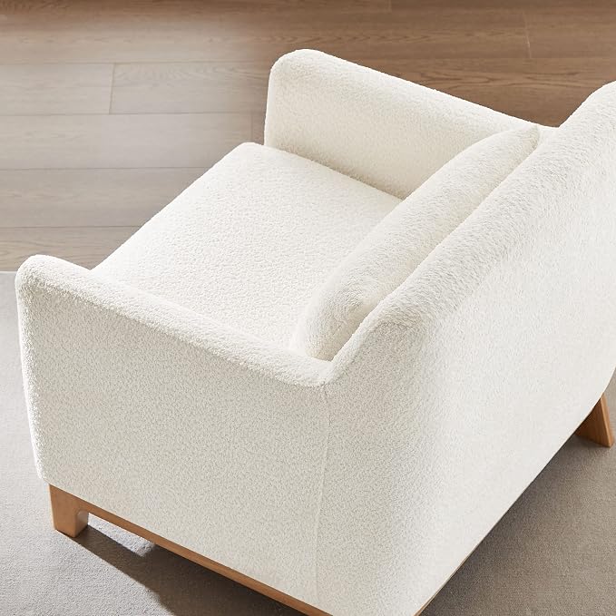 VANOMi Extra Deep Accent Chair, Fabric Upholstered Comfy Reading Armchair for Living Room, Bedroom Single Seat Sofa Chair with Wood Base, Lamb Fabric | Oversized Armchair with Thick Cushion Reading Chairs for Living Room, Apartment
