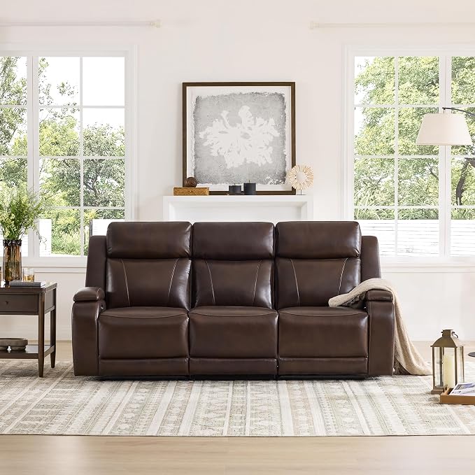 Watson & Whitely Genuine Leather Power Recliner Sofa and Loveseat Set, Zero Gravity Reclining Couch with Storage Console, Power Headrest & Wireless Charging, Cup Holders for Living Room, Dark Brown
