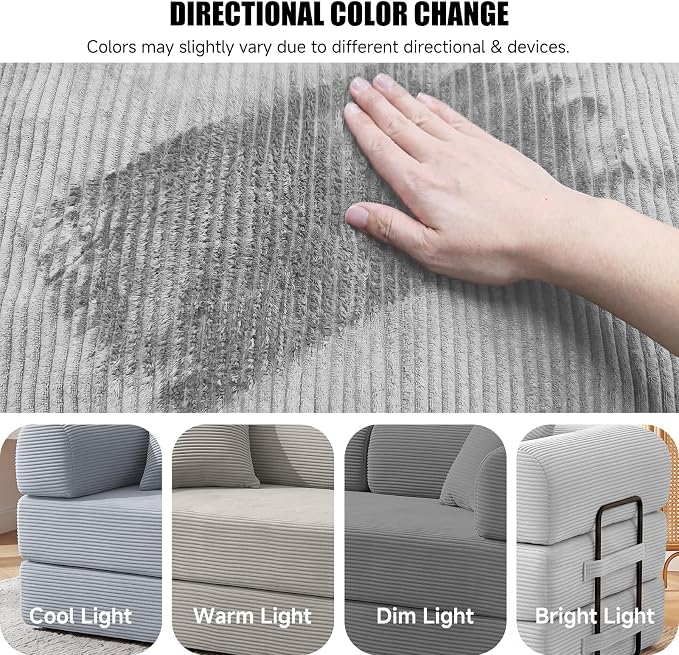79" Convertible Sleeper Sofa Bed, Corduroy Boneless Fold-Out Couch in a Box, 4-in-1 Loveseat/Futon Couch, High-Density Foam, No Assembly, Side Pockets, 2 Pillows for Small Spaces, Light Grey