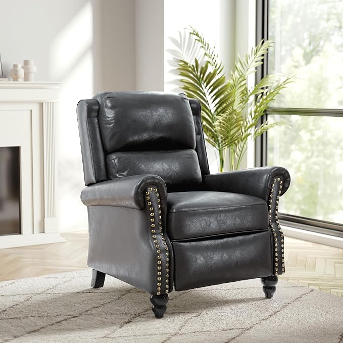 Faux Leather Recliner Chair, Modern Pushback Armchair with Adjustable Backrest & Footrest for Bedroom, Living Room