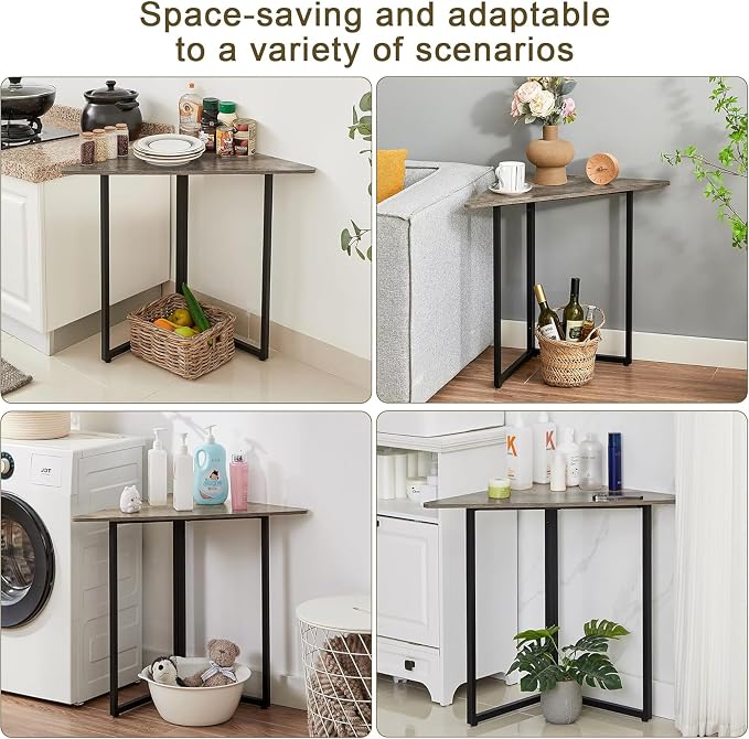 VECELO Corner Desk,Office Tables for Living Room for Small Space Triangle Computer Desk with Steel Frame Corner Shelves with Metal Frame Writing Desk for Workstation Classic Grey 31.1"