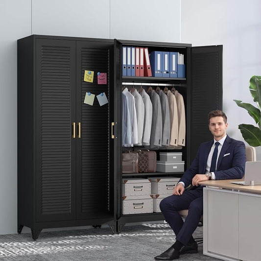Polup 71" Tall Metal Armoire Wardrobe Closet with 2 Doors, Heavy Duty Steel Clothing Storage Cabinet with Hanging Rod & Adjustable Shelves, Freestanding Modern Locker Organizer for Bedroom, Office