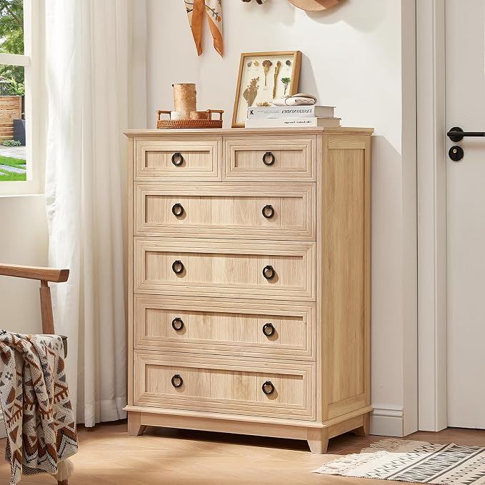 Joaxswe Farmhouse 6 Drawer Dresser for Bedroom, 41" Tall Small Dressers & Chest of Drawers, Rustic Wood Dresser with Metal Handle, Storage Organizer Closet for Living Room, Hallway, Entryway