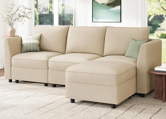 HONBAY Modular Sectional Sofa with Storage L Shaped Sectional Sofa, Convertible Couches for Living Room - Beige